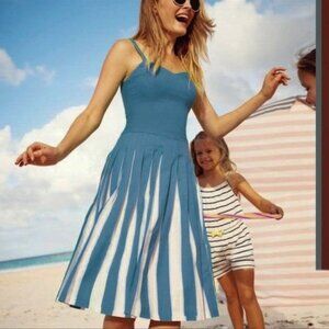 Boden linen blend Matilda pleated blue and white skirt dress Size 8